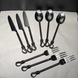 Gourmet Settings Twist N Shout Flatware 9 Piece Set GS 18/10 Stainless Black